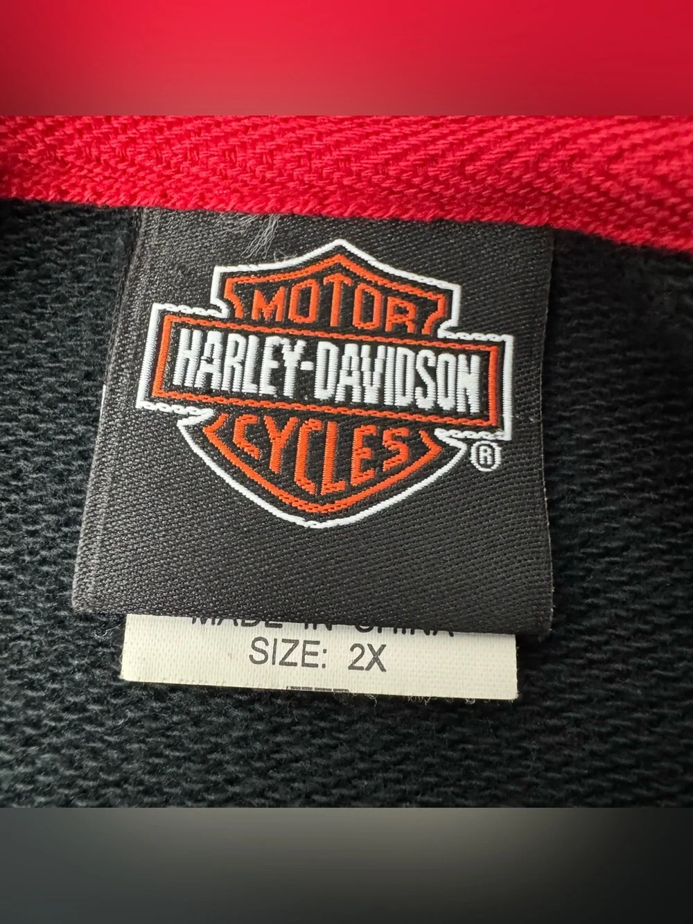 Harley-Davidson Black Track Zip Sweater with White Sleeves and Red Piping - Picture 2 of 13